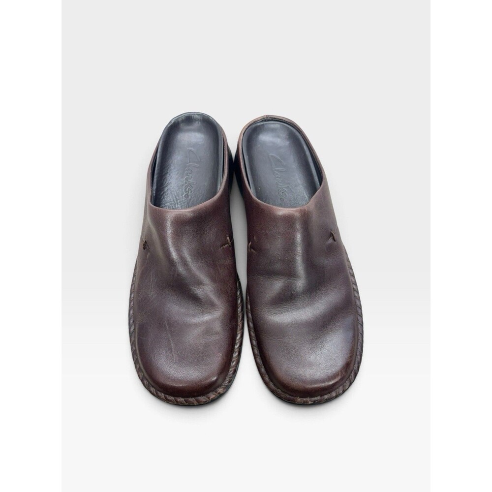 Clarks Womens Leather Mules Clogs Slip On Dark Brown Whipstitch 8 M 31322